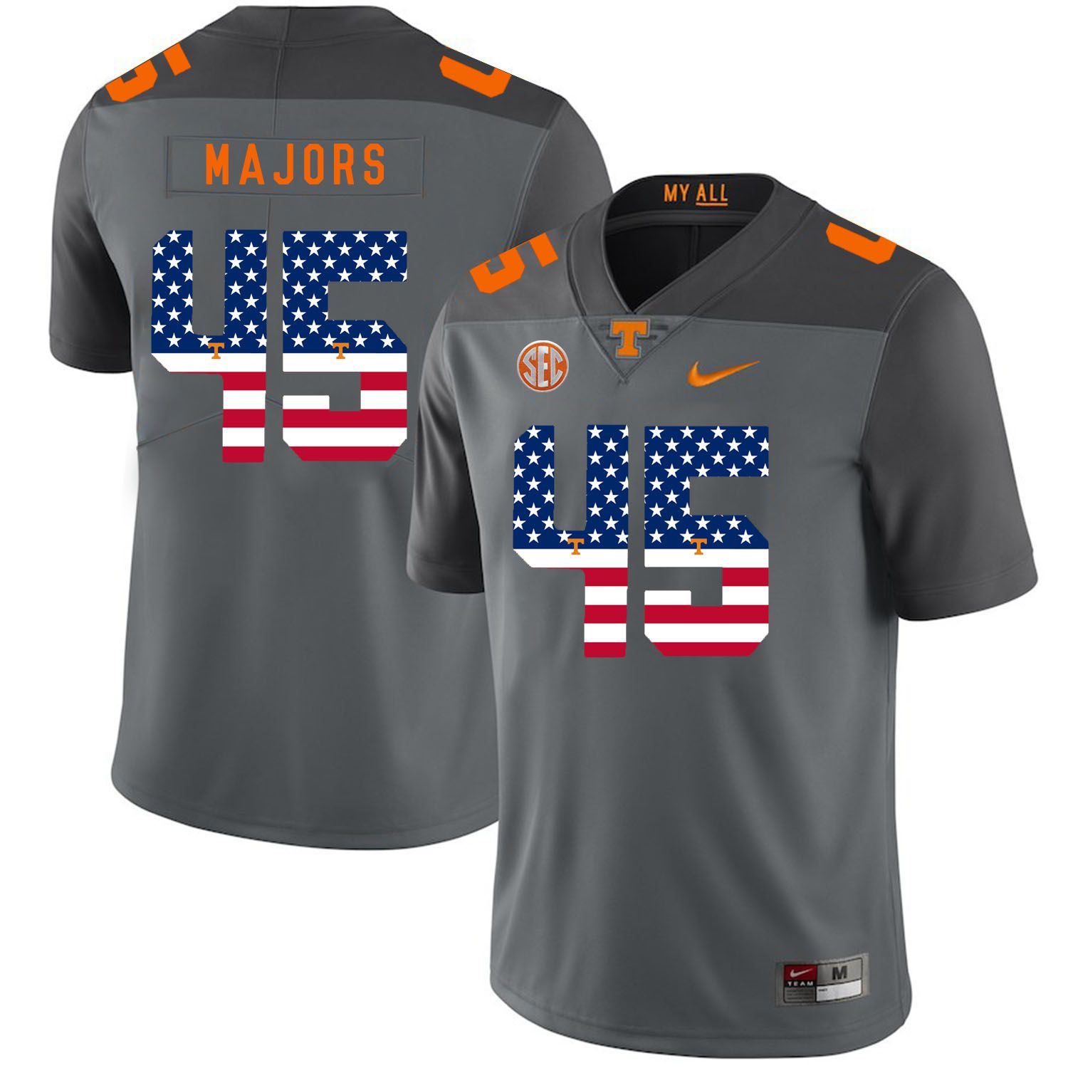 Men Tennessee Volunteers 45 Majors Grey Flag Customized NCAA Jerseys